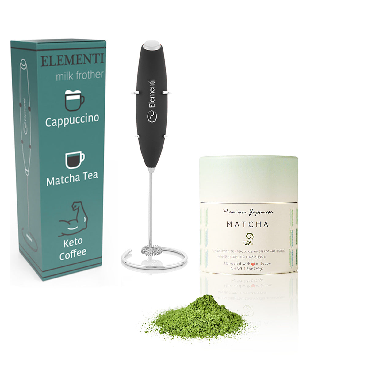 Premium Japanese Matcha with Black Electric whisk by Japanese Green Tea Co.