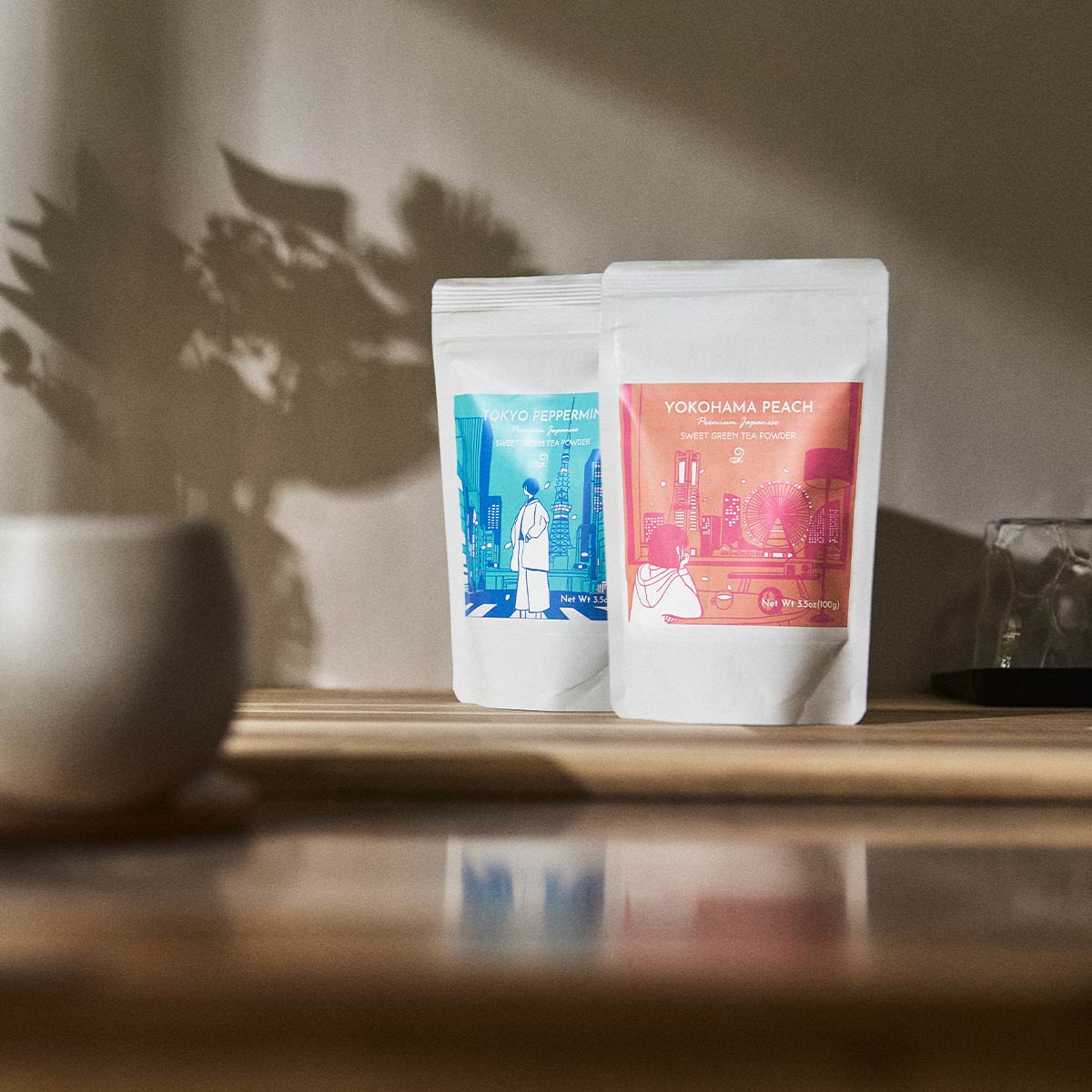 Tokyo Peppermint and Yokohama Peach Set - Japanese Sweet Powder Green Tea Lifestyle Shot