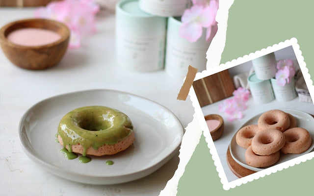 Sakura Cherry Blossom Almond Donuts with Matcha Glaze  (Video Recipe)