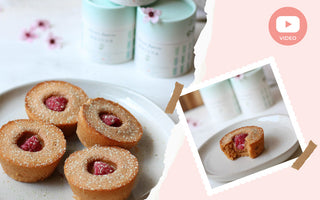 Raspberry Sakura Tea Cakes with Matcha Powdered Sugar  (Video Recipe)
