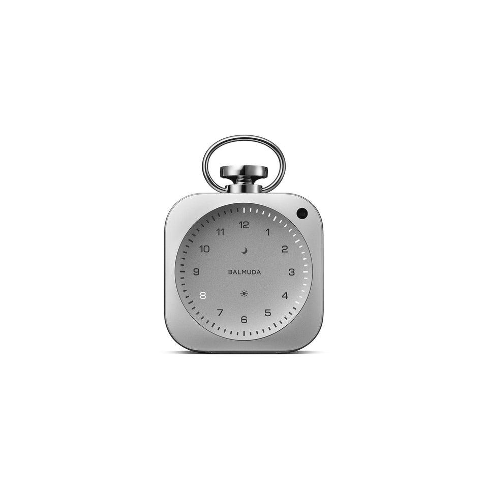 Silver Balmuda timer on a white background