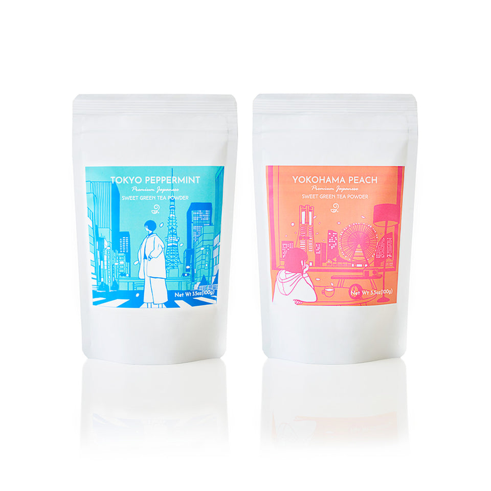 Tokyo Peppermint and Yokohama Peach Set - Japanese Sweet Powder Green Tea
