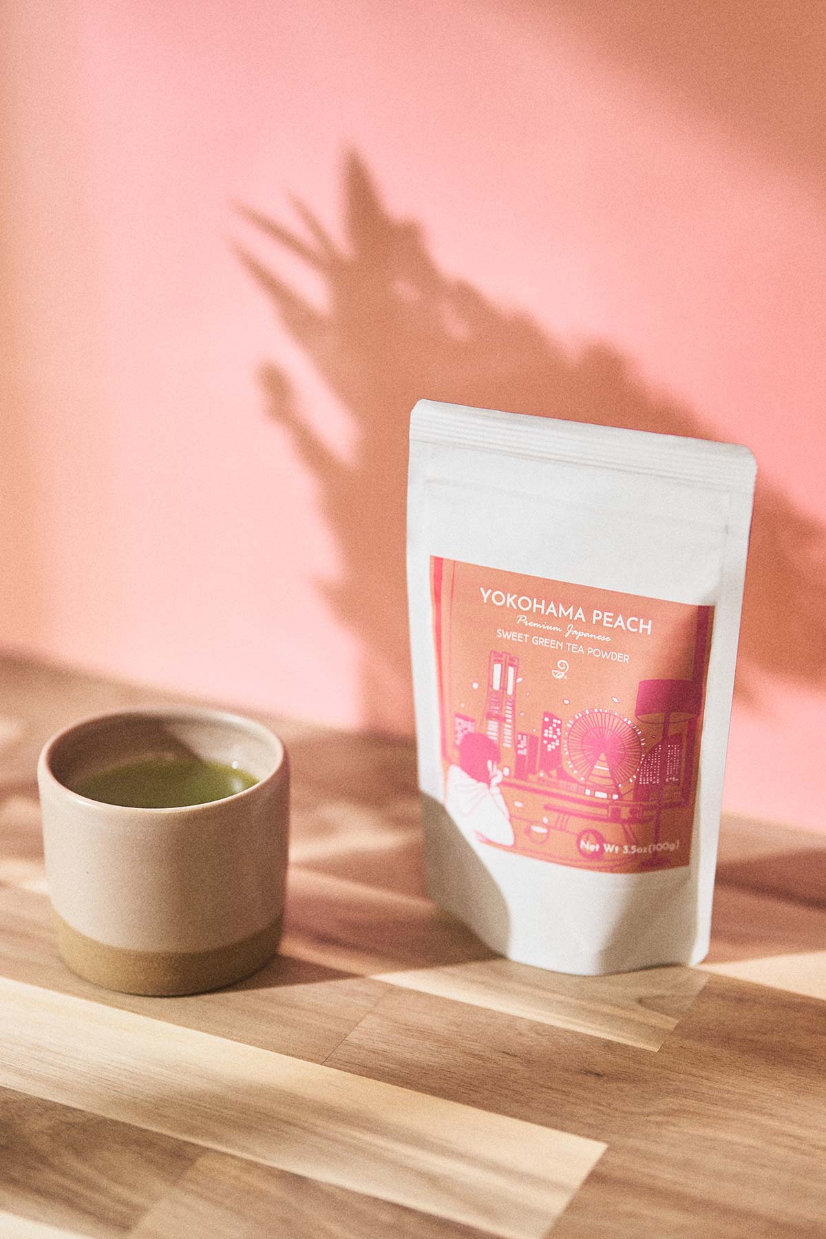 Yokohama Peach - Premium Japanese Sweet Green Tea Powder and a Yunomi