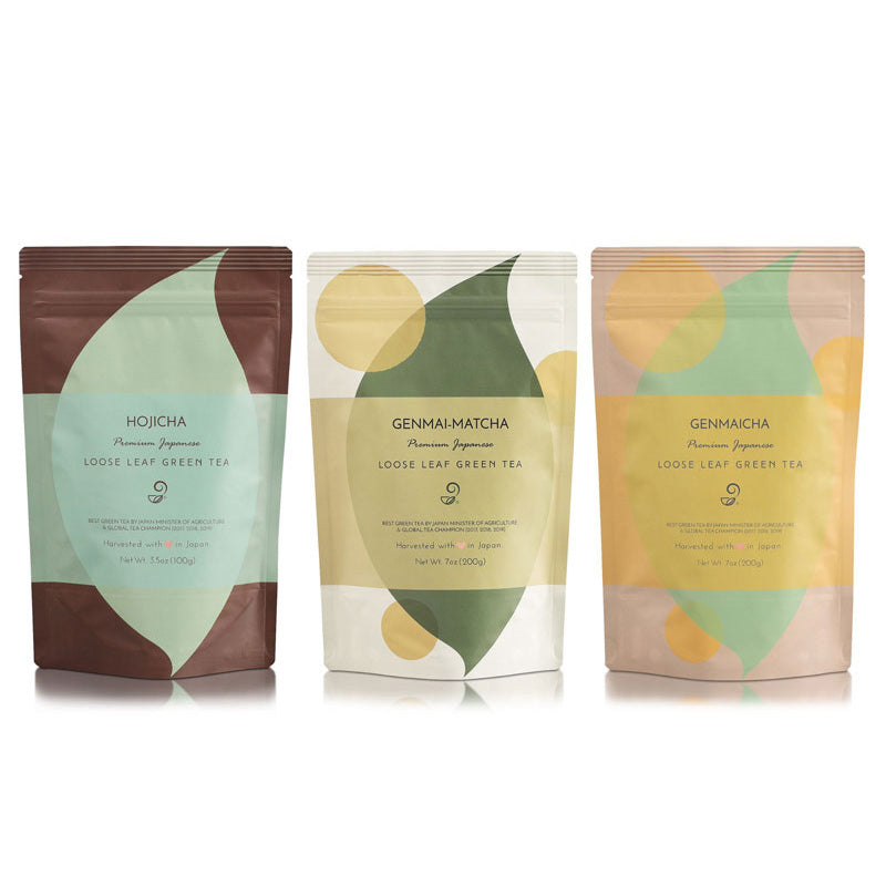Hojicha Genmaicha Trio Gift Set - Premium Japanese Green Tea Set Package