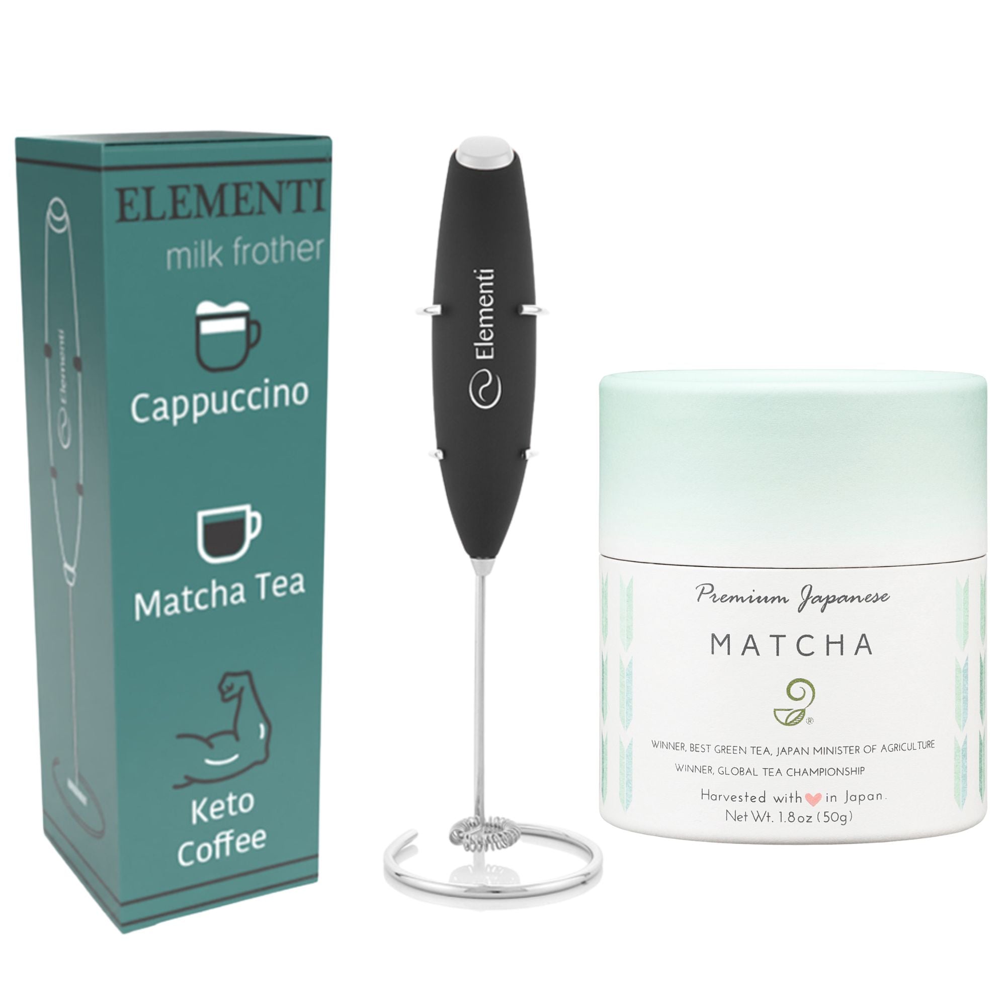 Premium Japanese Powdered Green Tea and Electric Matcha Whisk