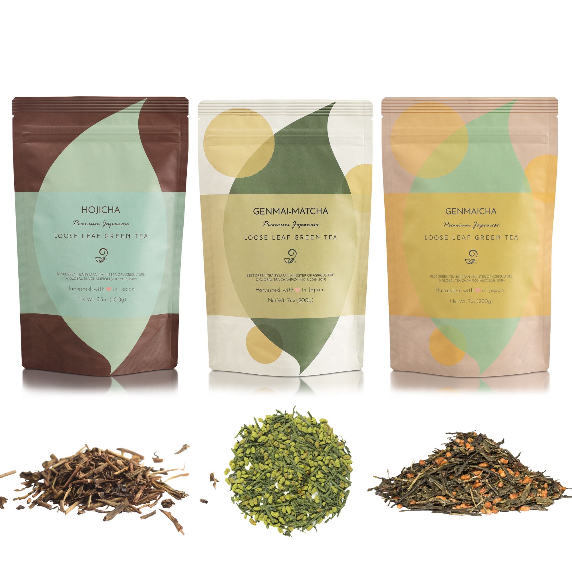 Hojicha Genmaicha Trio Gift Set - Premium Japanese Green Tea Set Package